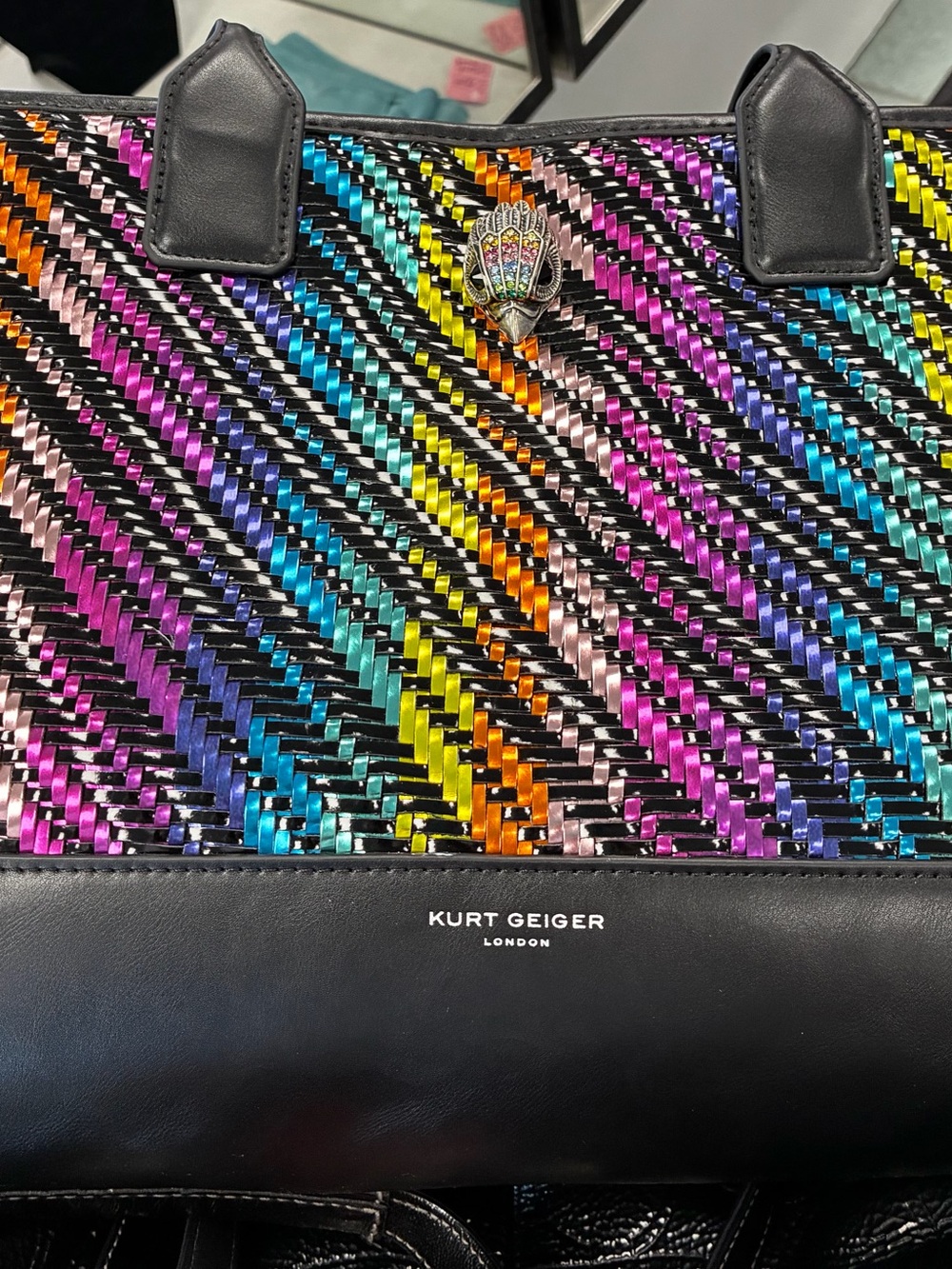 Kurt Geiger KENSINGTON SQUARE TOTE black/multi-metallic woven purse $265 NEW tag - Picture 10 of 16
